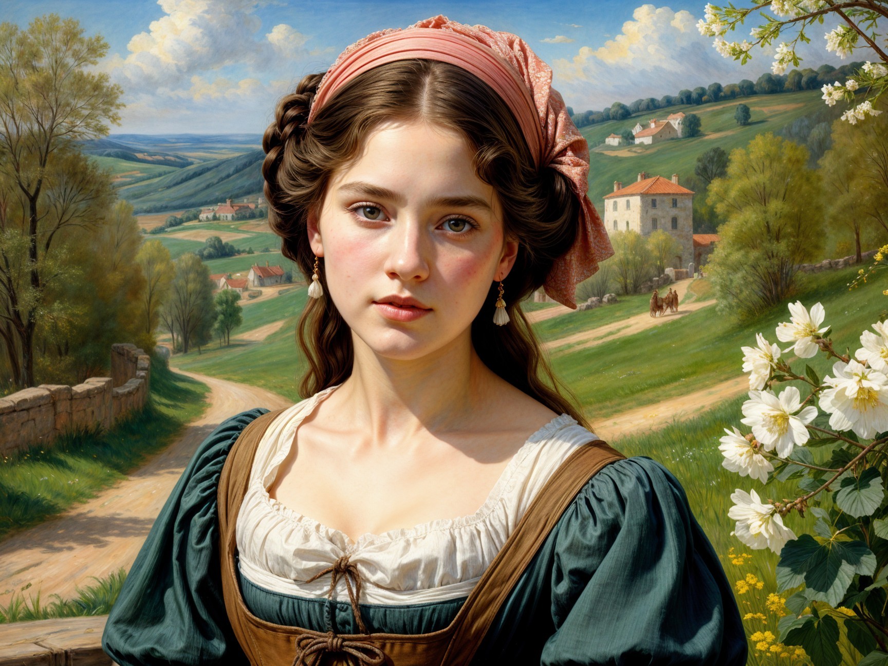 Young Woman in Colorful Costume Surrounded by Flowers