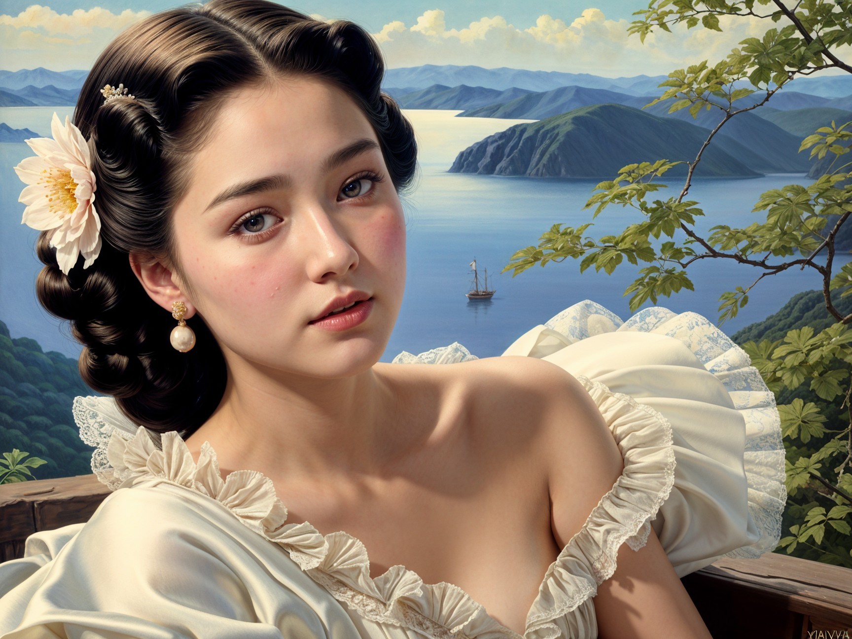 Serene Portrait of a Young Woman by the Seascape