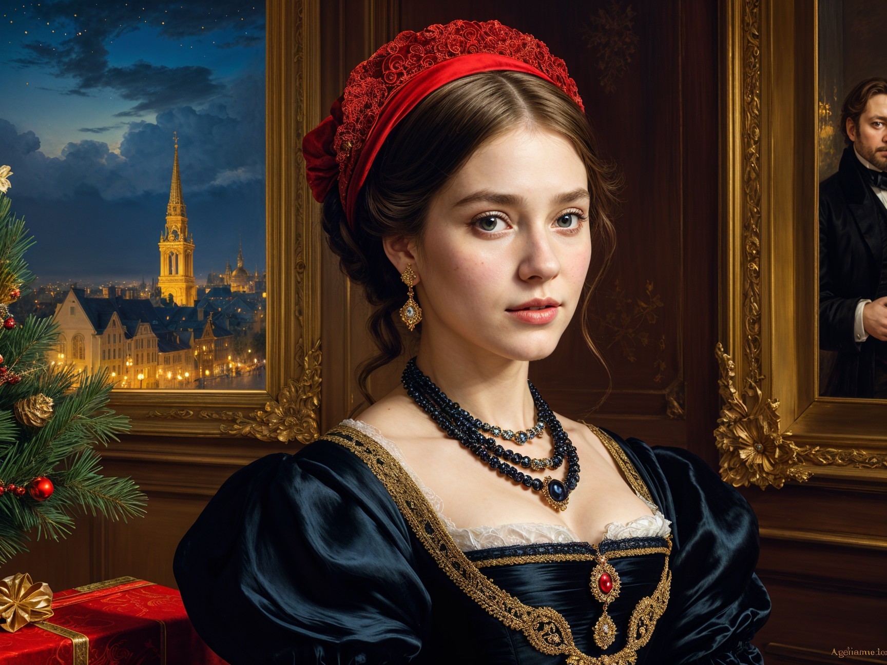 Elegant Portrait of Woman in Historical Black Gown