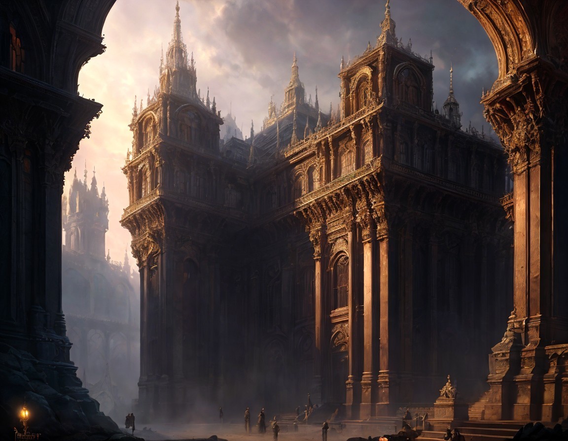 Grand Gothic Architecture with Towering Spires and Detailed Facades
