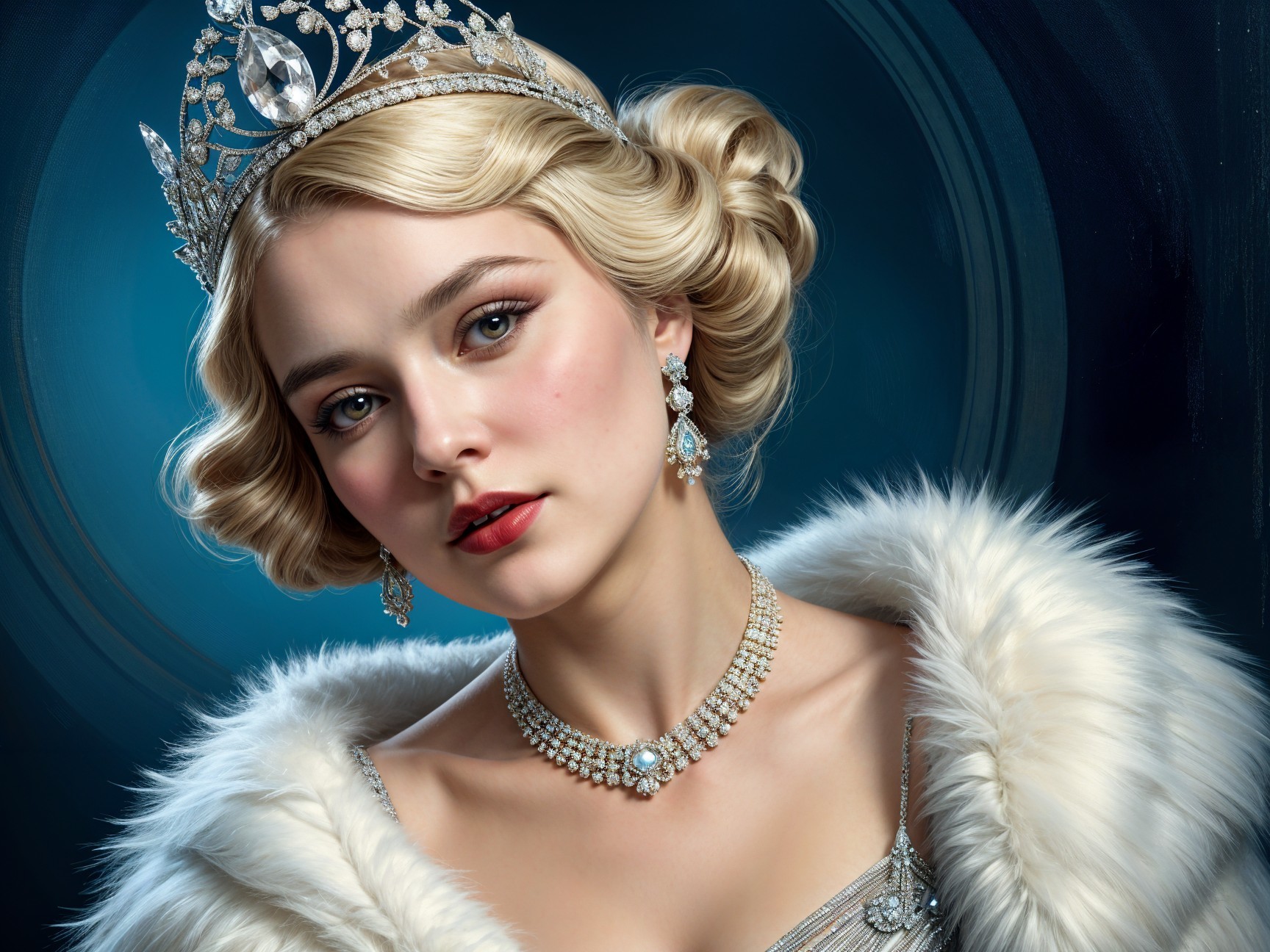 Elegant Young Woman in Glamorous Attire and Tiara