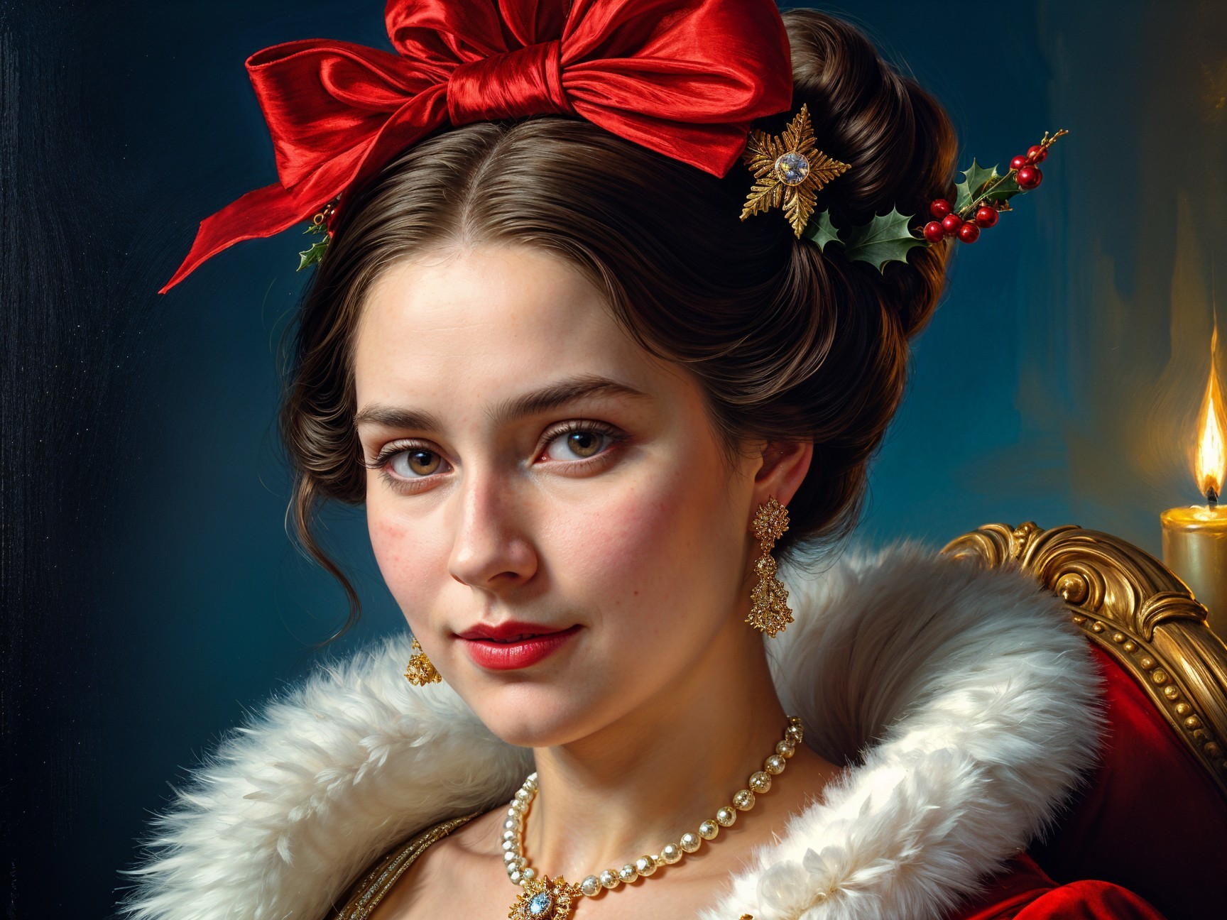 Young Woman in Elegant Dress with Cozy Candlelight