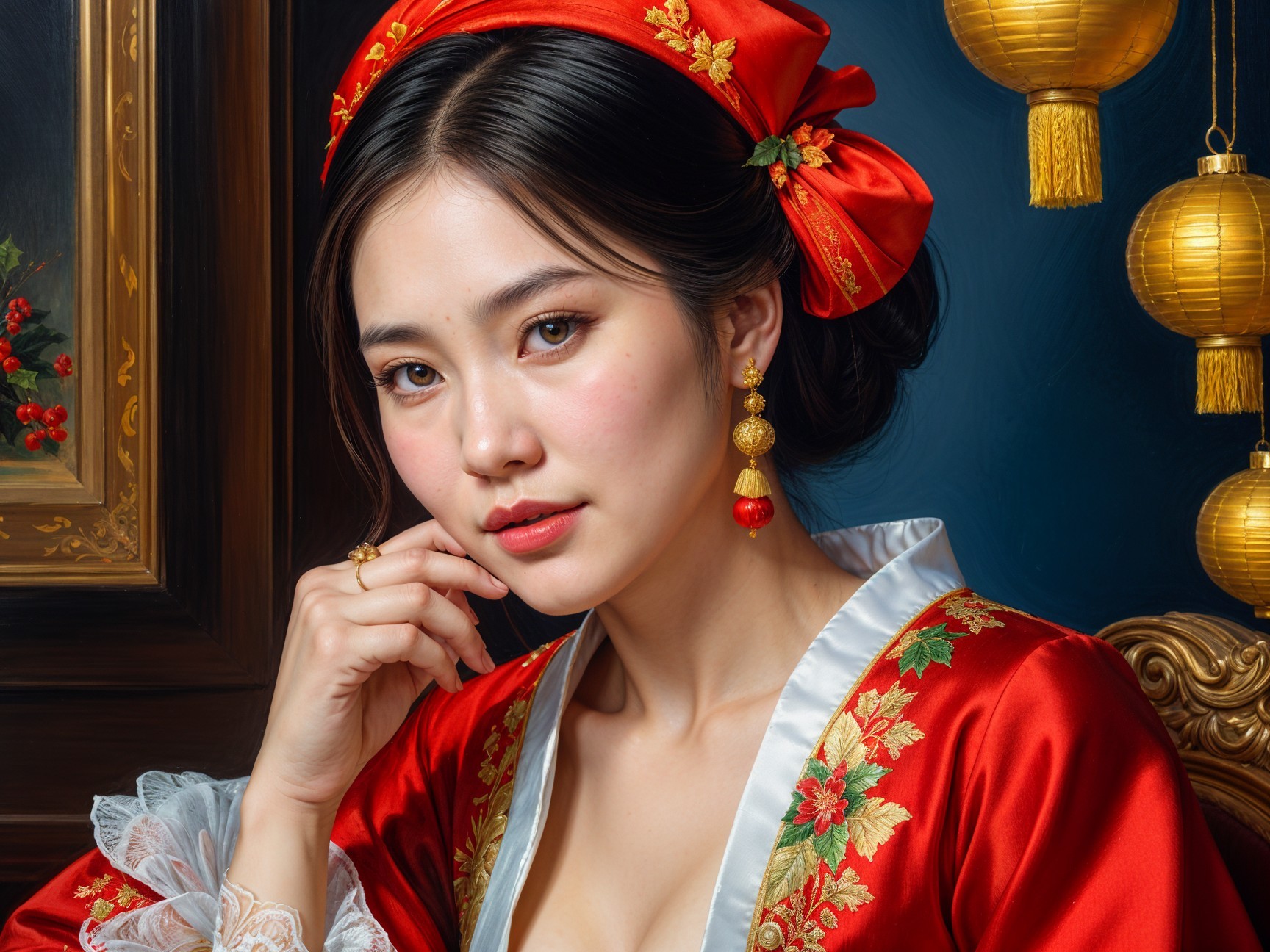 Young Woman in Vibrant Red Traditional Outfit