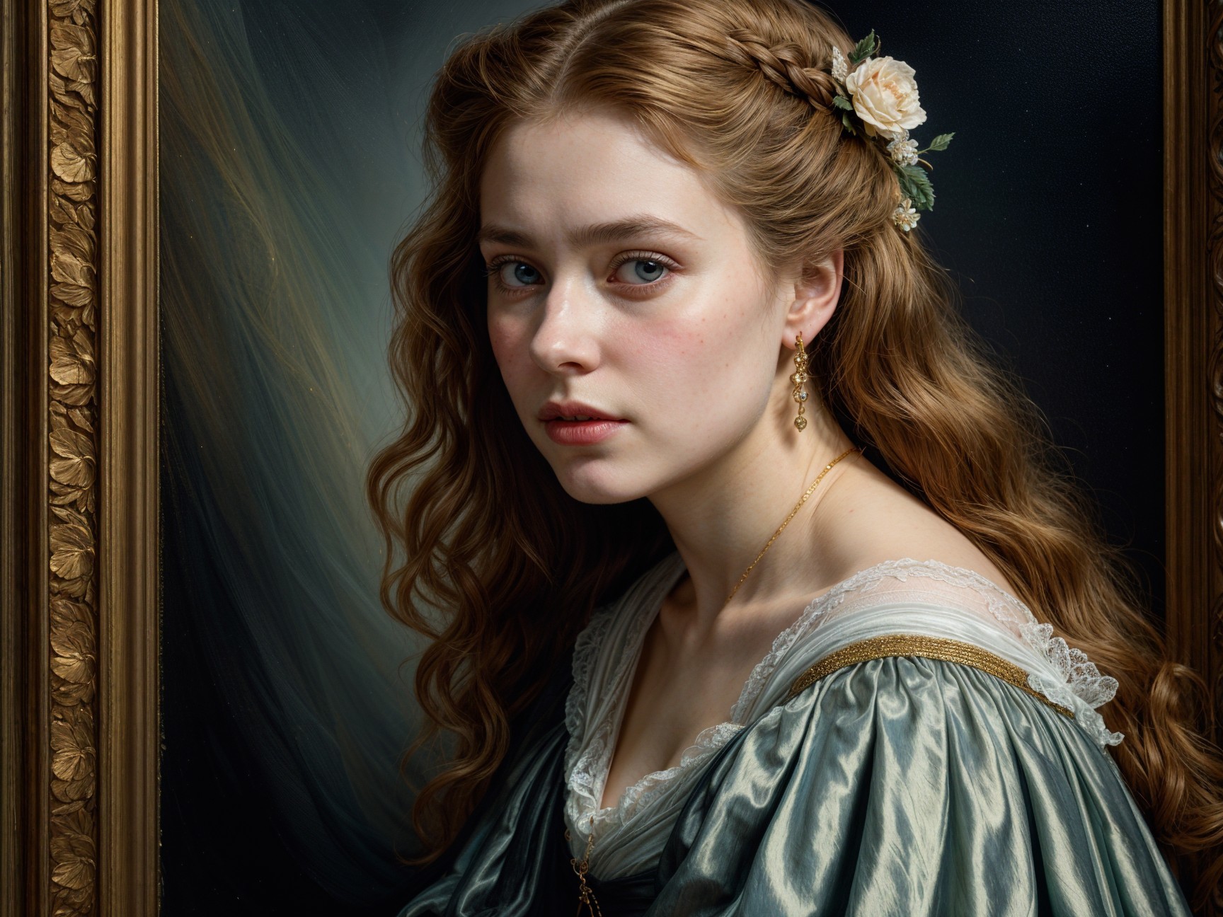 Portrait of a Young Woman in Elegant Green Gown