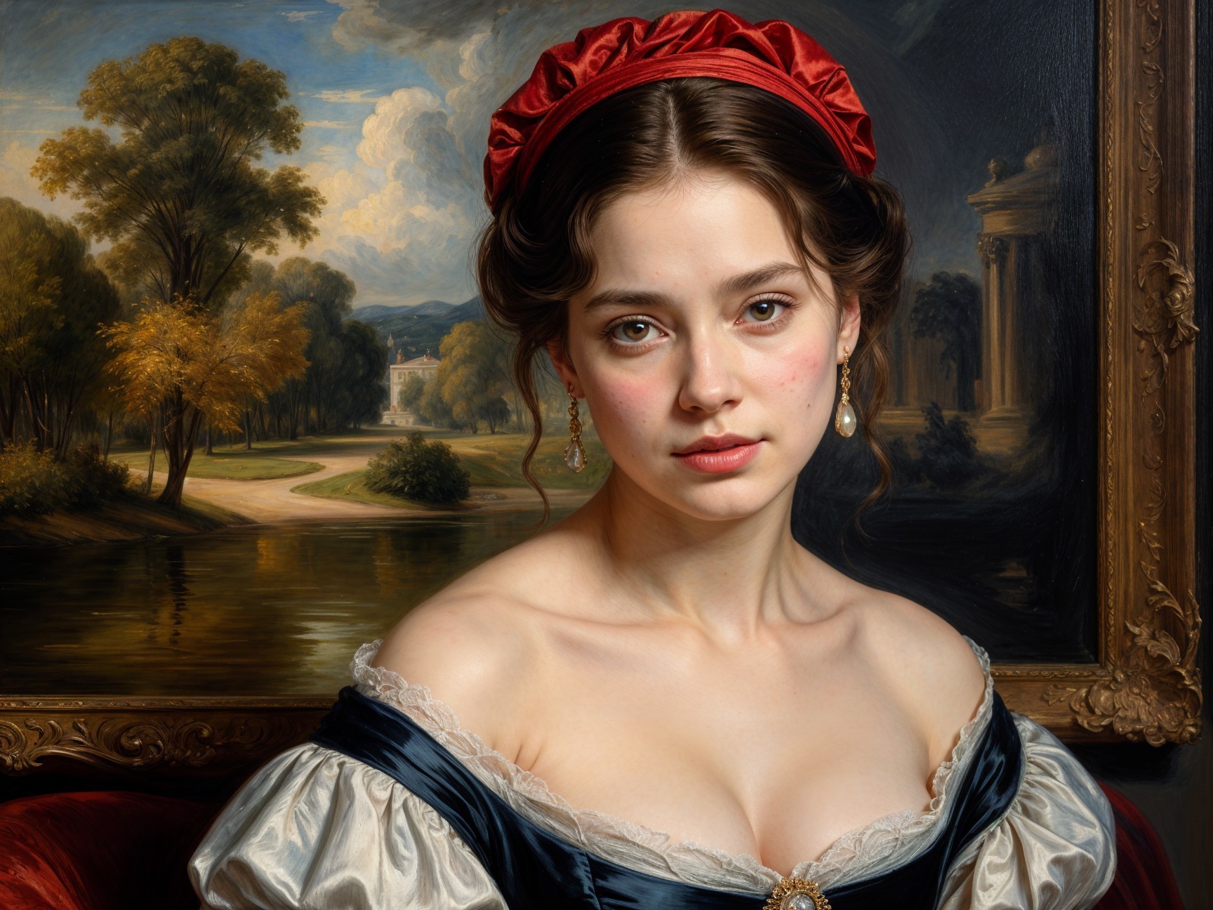 Historical Portrait of a Young Woman in Elegant Attire
