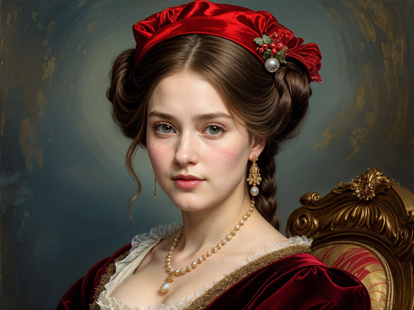 Historical Portrait of a Woman in Red Dress