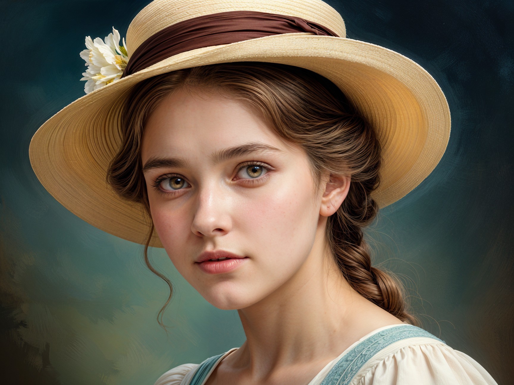 Portrait of a Woman in Light Dress and Straw Hat