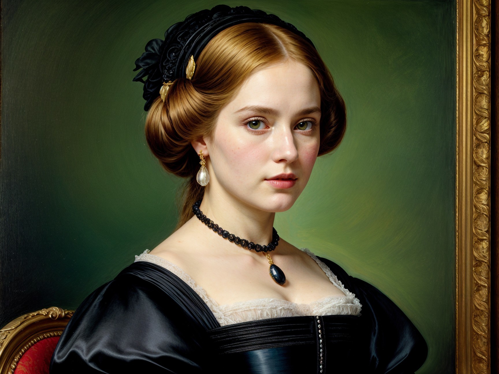Portrait of a Young Woman in Black Dress and Lace Collar