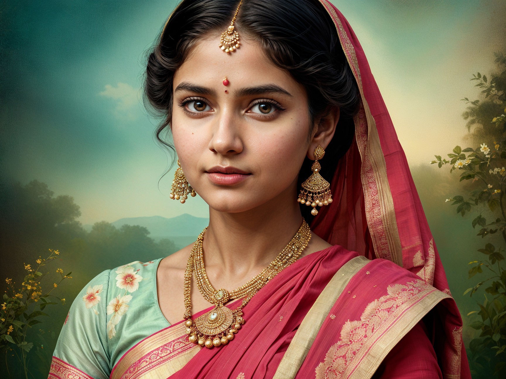 Young Woman in Traditional Indian Attire and Jewelry