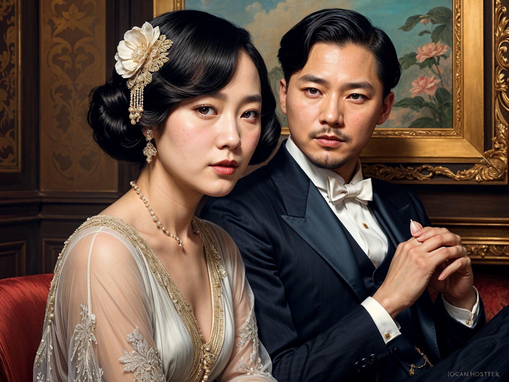 Elegantly Dressed Couple in Lavish Interior Setting