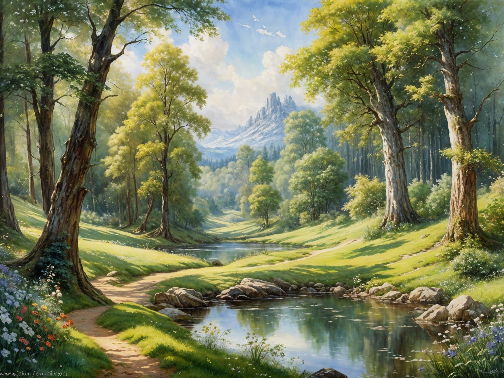 Serene Landscape with Green Valley and Mountains