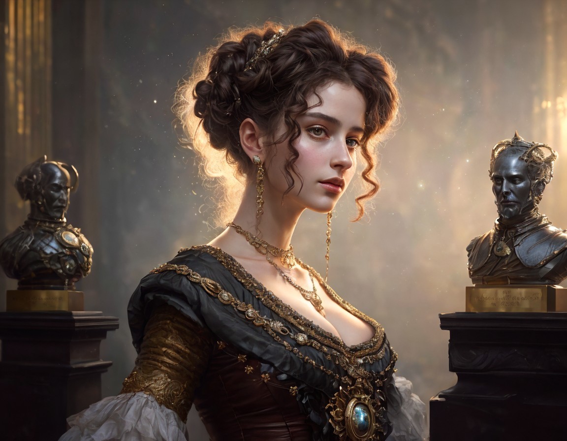 Portrait of a Woman in Ornate Historical Gown