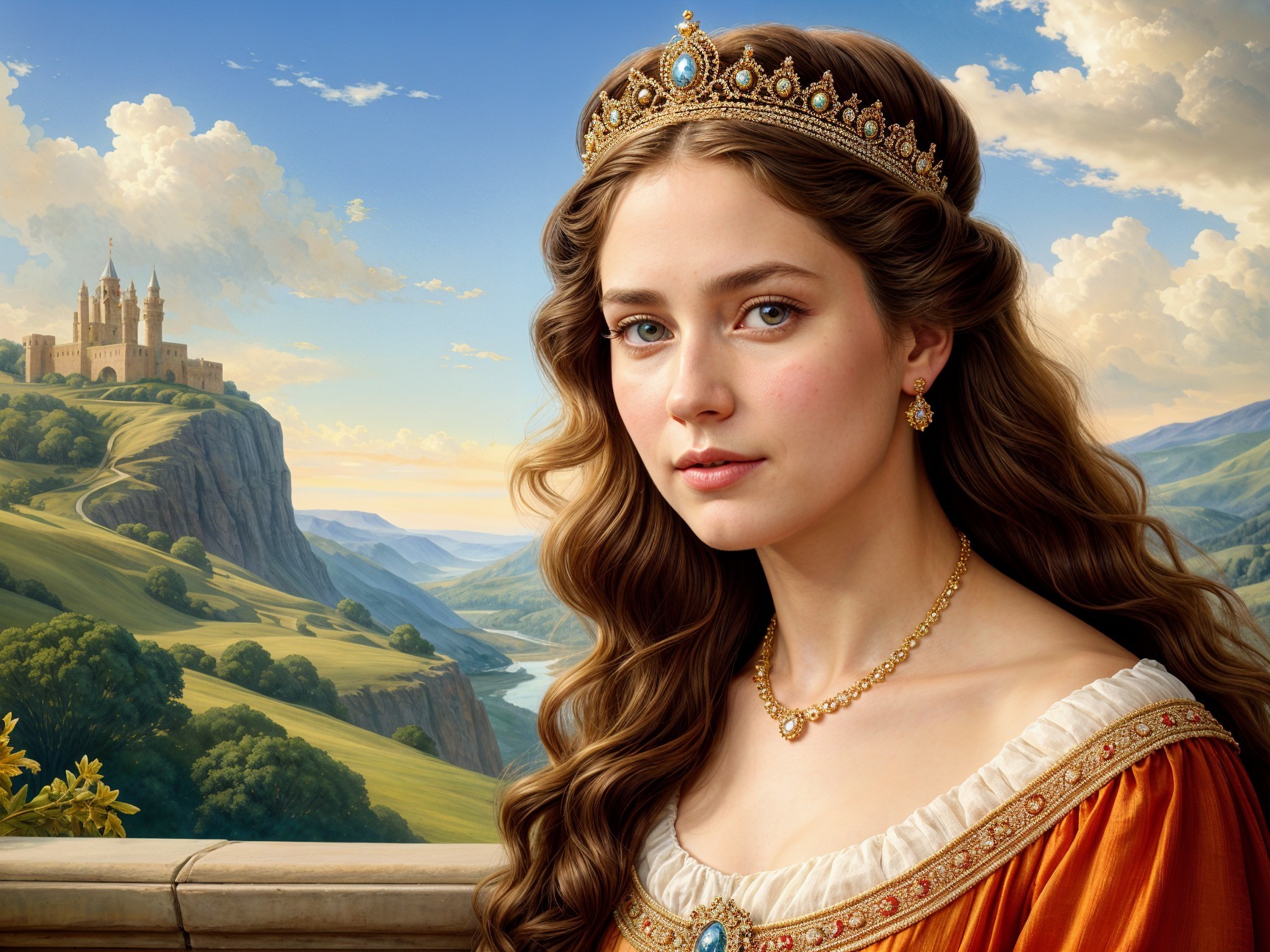 Serene Princess in Elegant Gown by Majestic Castle