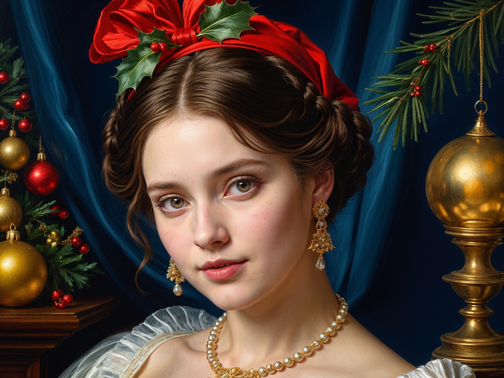 Portrait of a Young Woman in Festive Holiday Setting