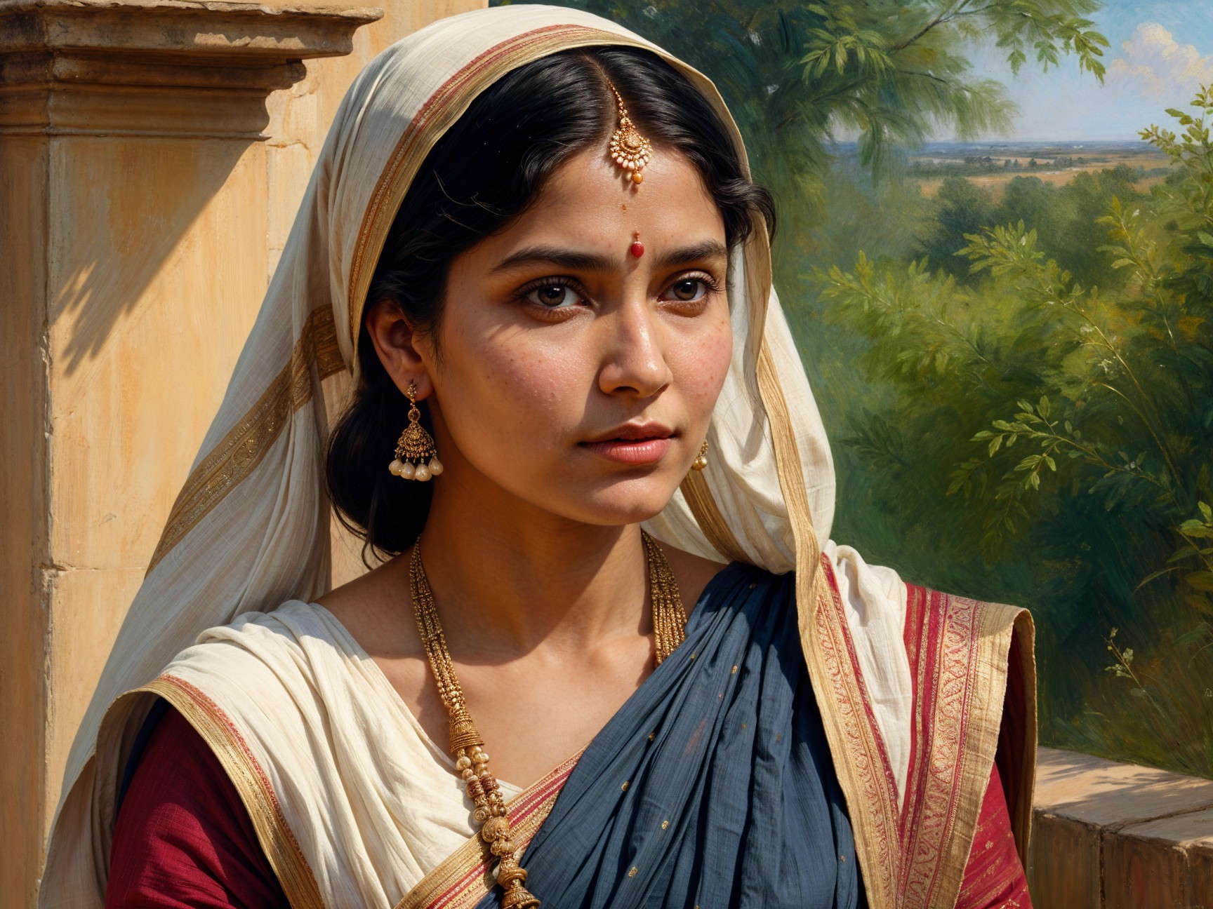 Young Woman in Traditional Indian Attire with Jewelry