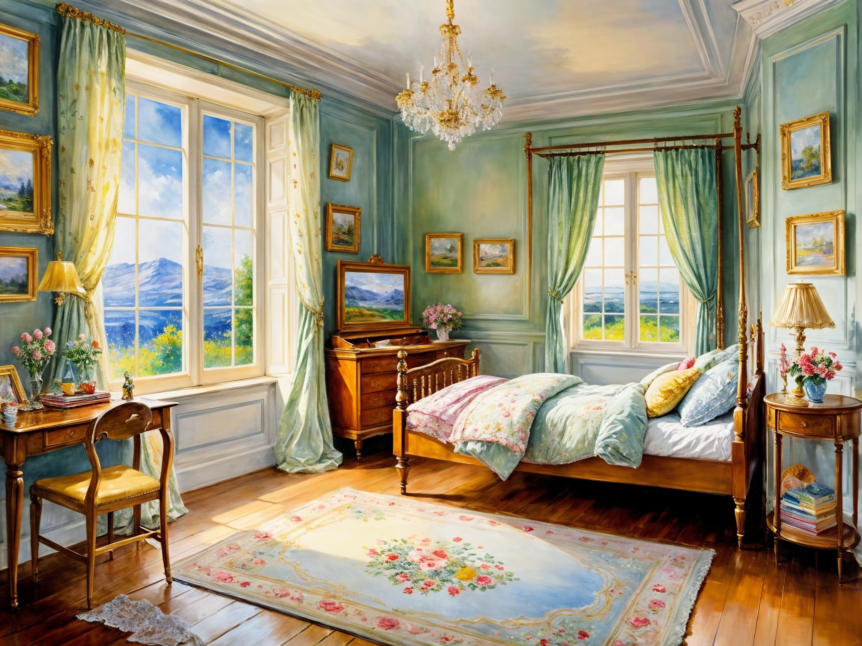 Serene Bedroom with Pastel Colors and Elegant Decor