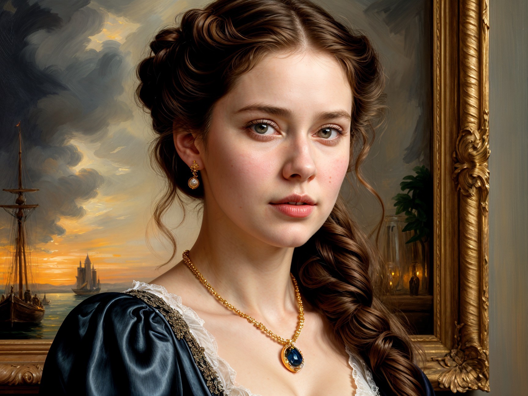 Elegant Woman with Blue Gemstone Jewelry at Sunset