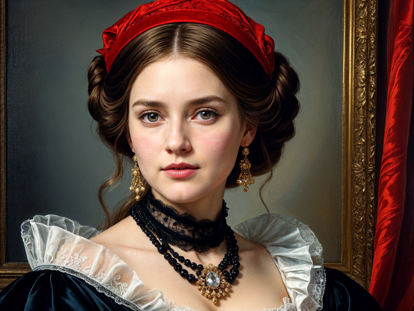 Portrait of a Young Woman in Black Gown and Jewelry