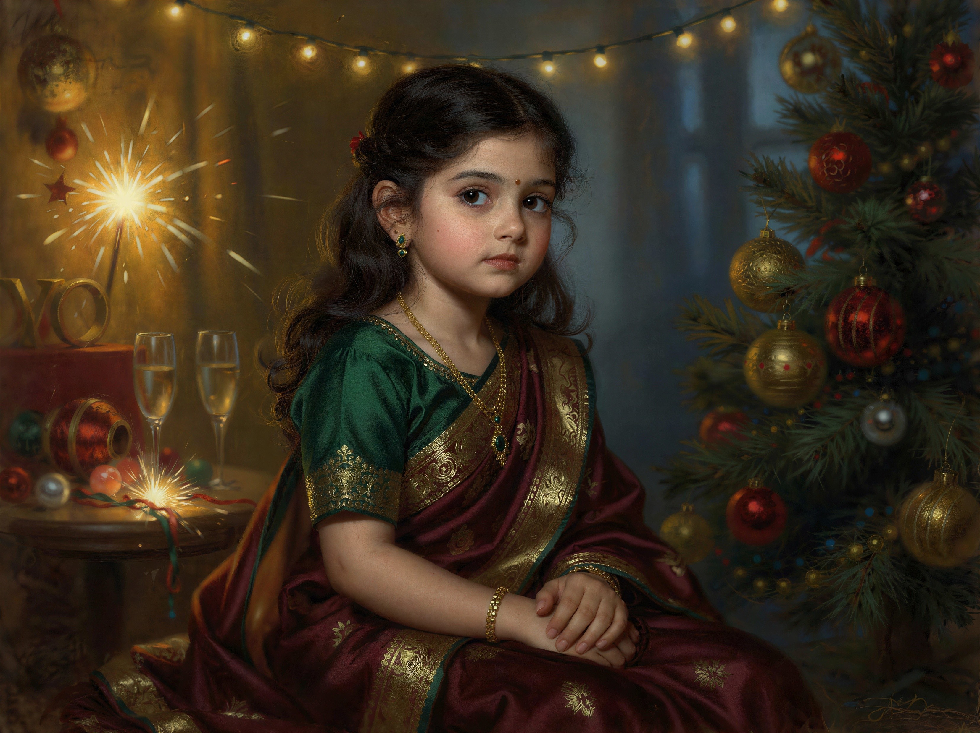 Portrait of a Young Indian Girl in Traditional Attire