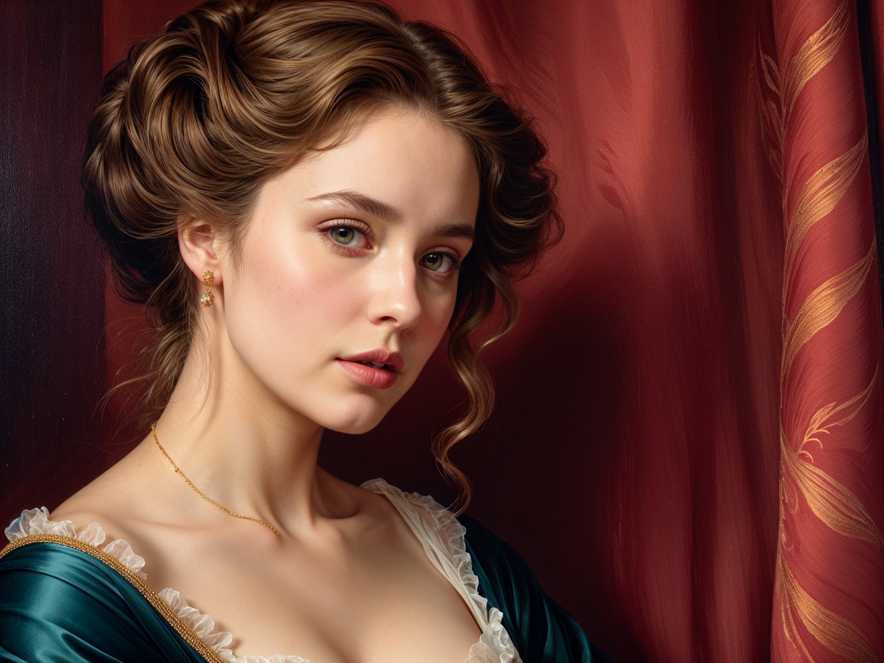 Victorian Portrait of a Thoughtful Woman in Gown