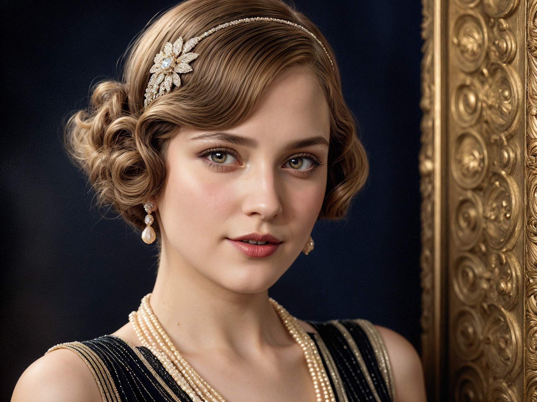 Vintage Glamour Portrait of a Young Woman in Black Dress