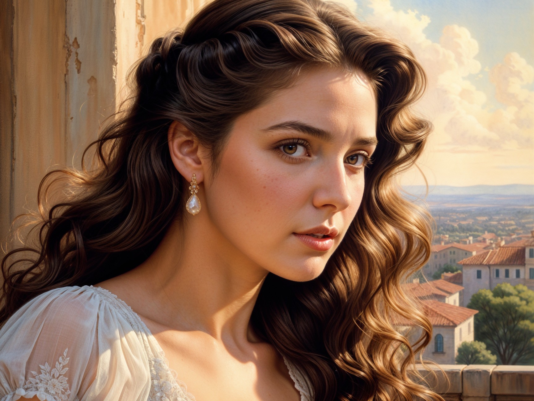 Thoughtful Young Woman in Serene Landscape Setting