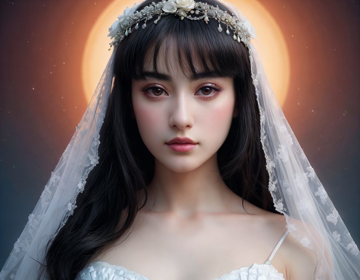 Young Woman in Bridal Veil with Ethereal Glow