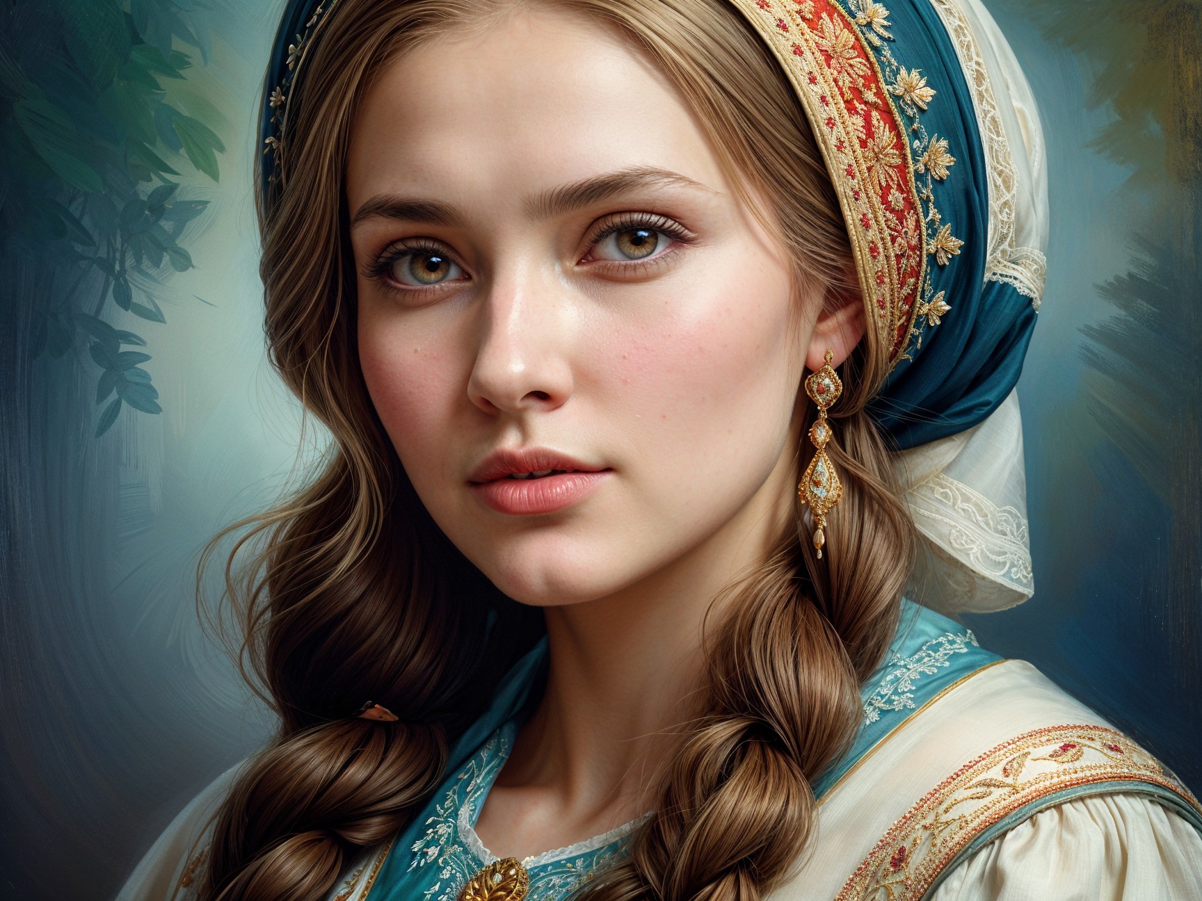 Young woman in traditional attire with braided hair