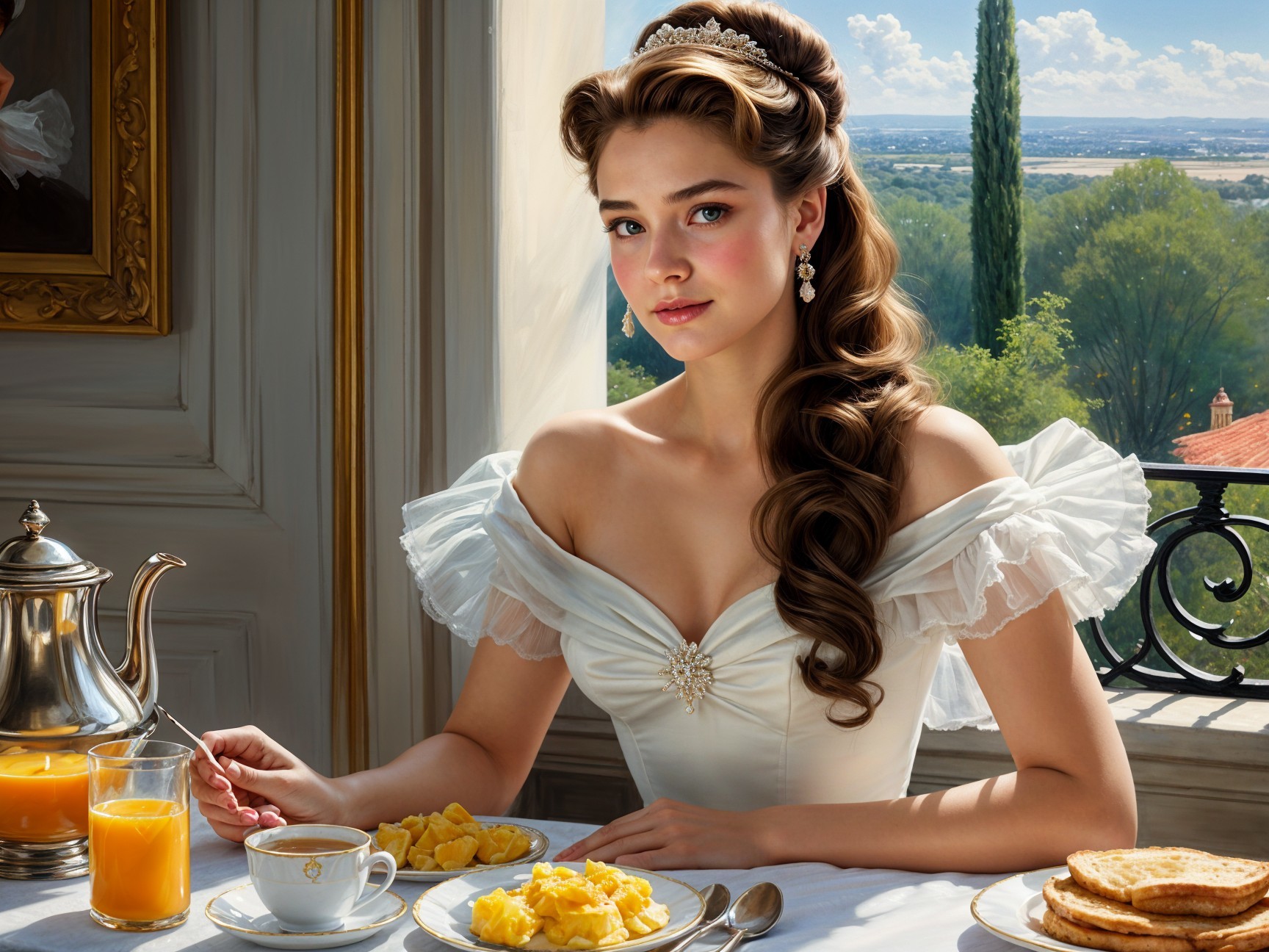 Elegant Breakfast Setting with Scenic View and Decor