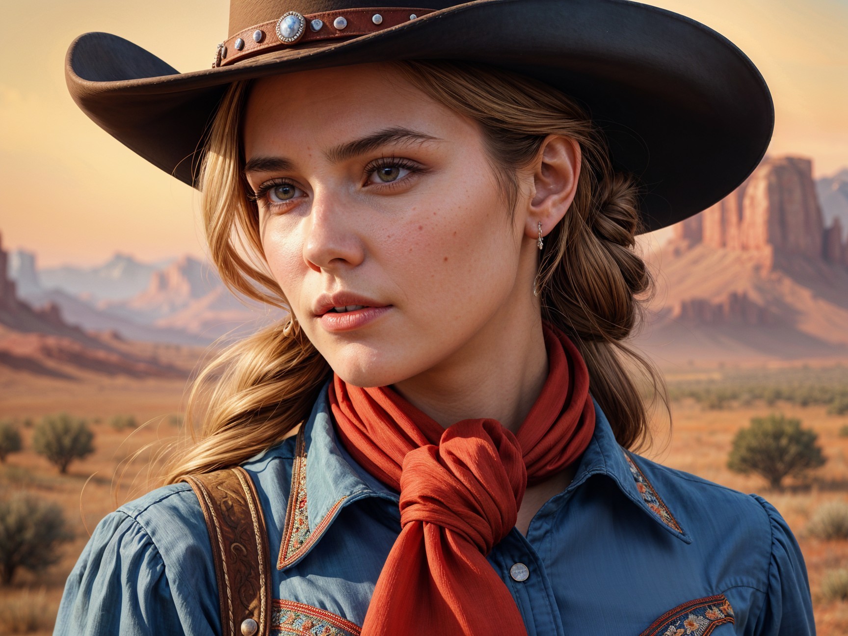 Young Woman in Cowboy Hat in Desert Landscape