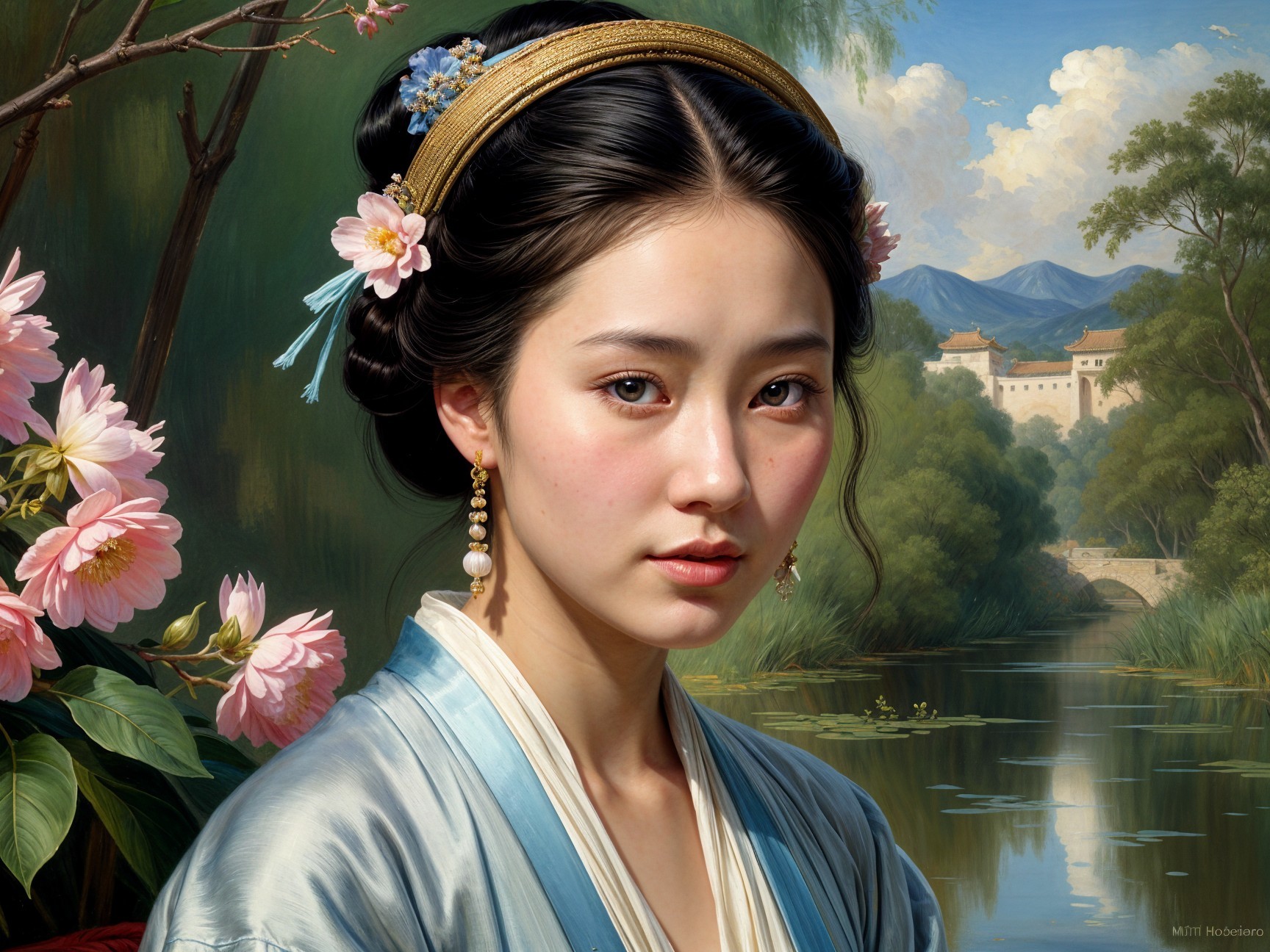 Serene Portrait of Young Woman in Traditional Attire