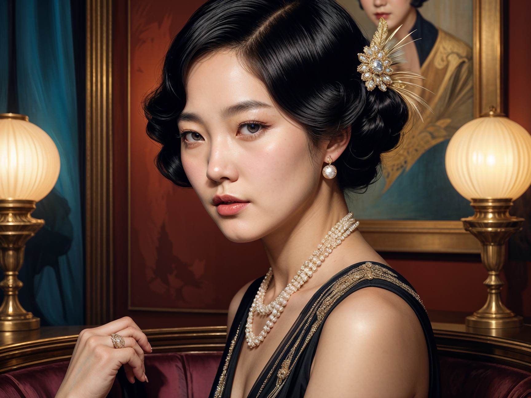 Vintage Elegance: Young Woman in Classic Black Dress