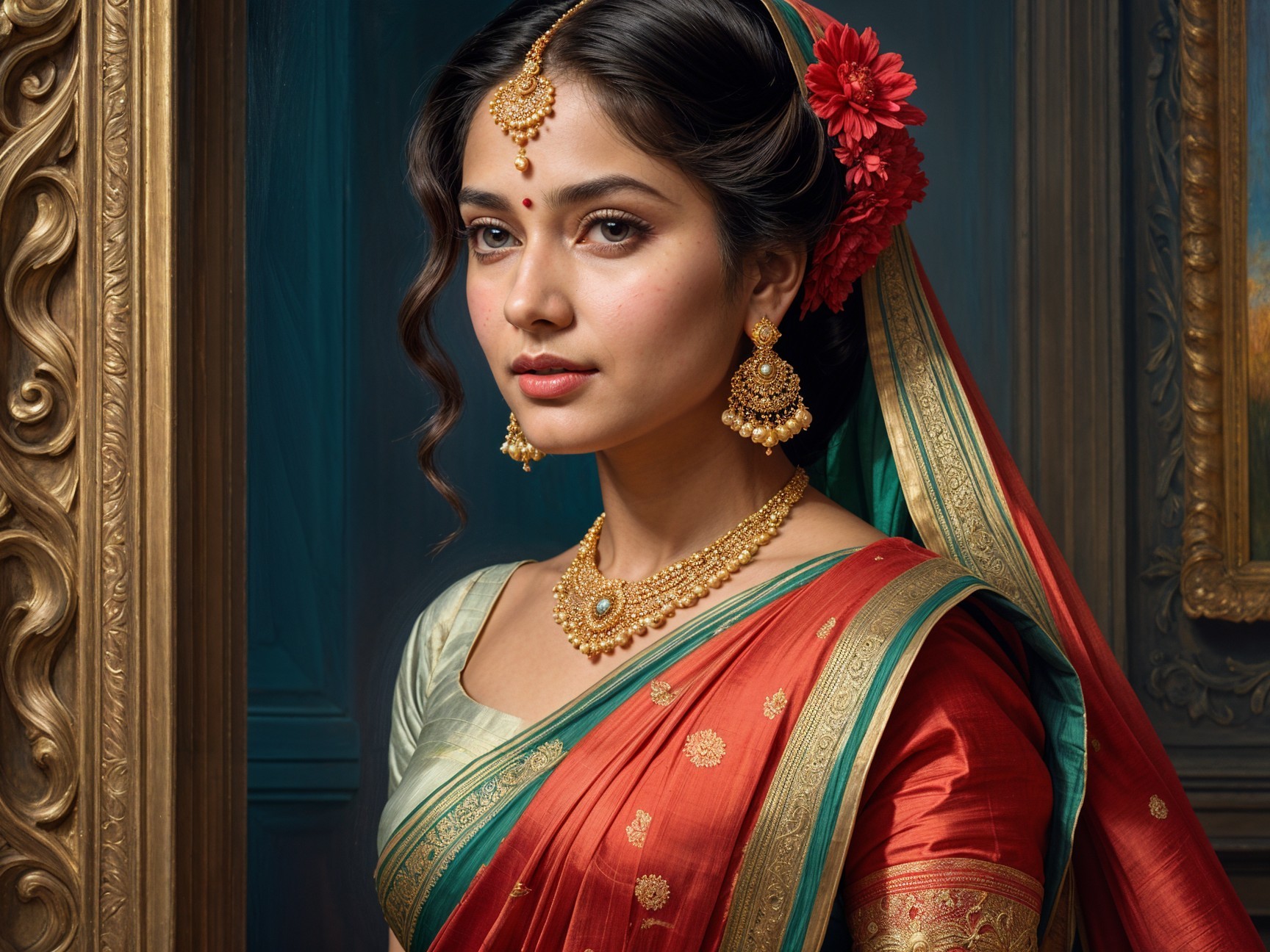 Traditional Attire with Silk Fabrics and Jewelry