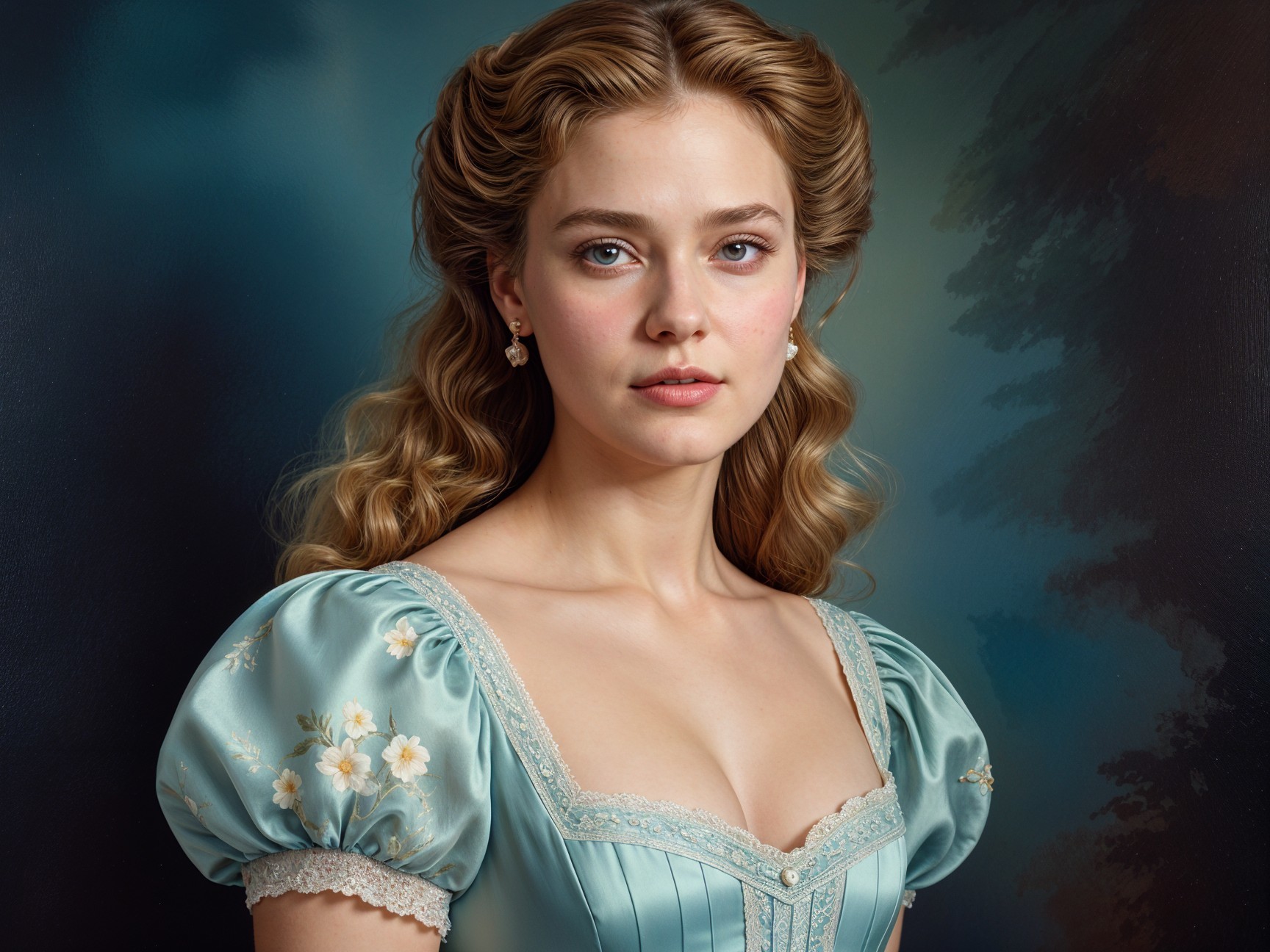 Portrait of a Young Woman in a Blue Dress