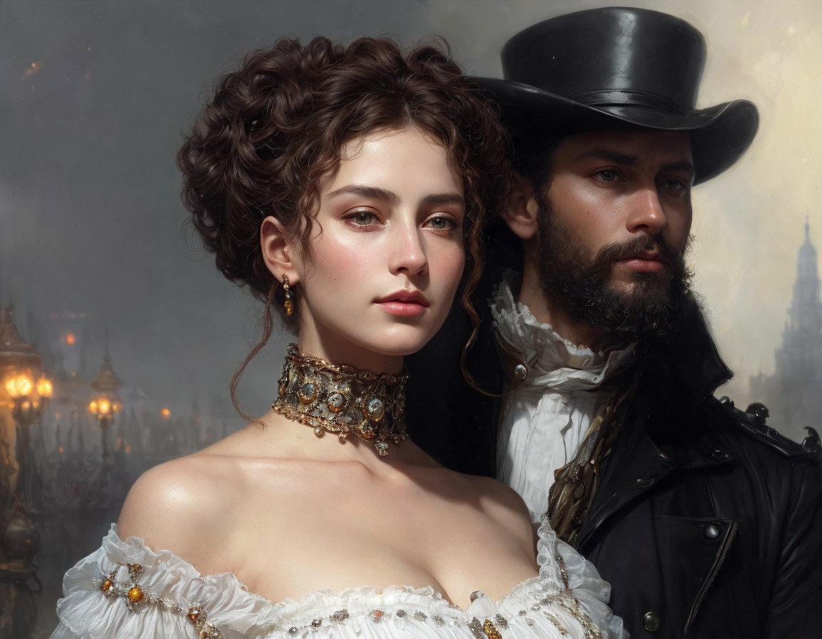 19th-Century Portrait of a Couple in Elegant Attire