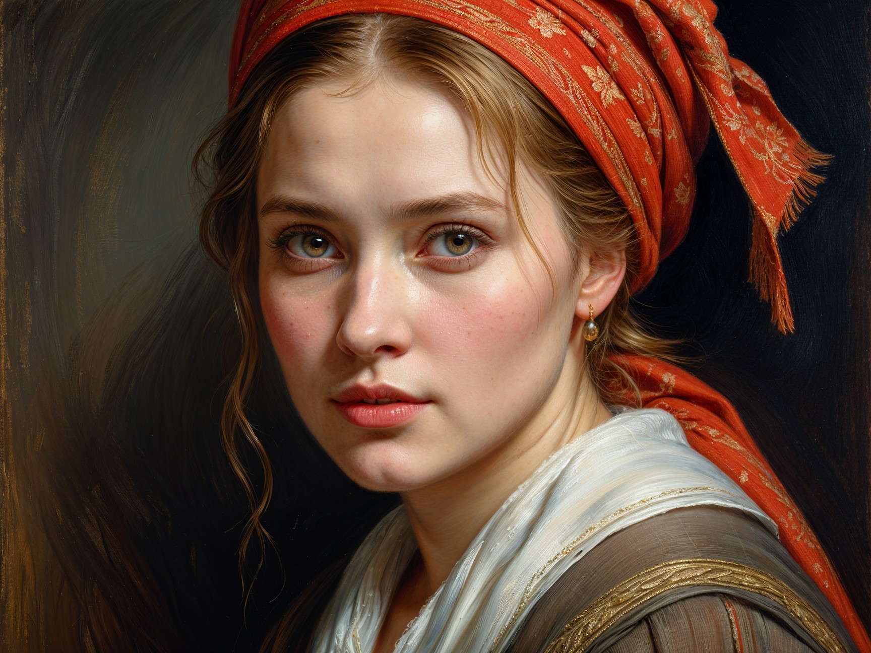 Portrait of a Young Woman in Intricate Headscarf