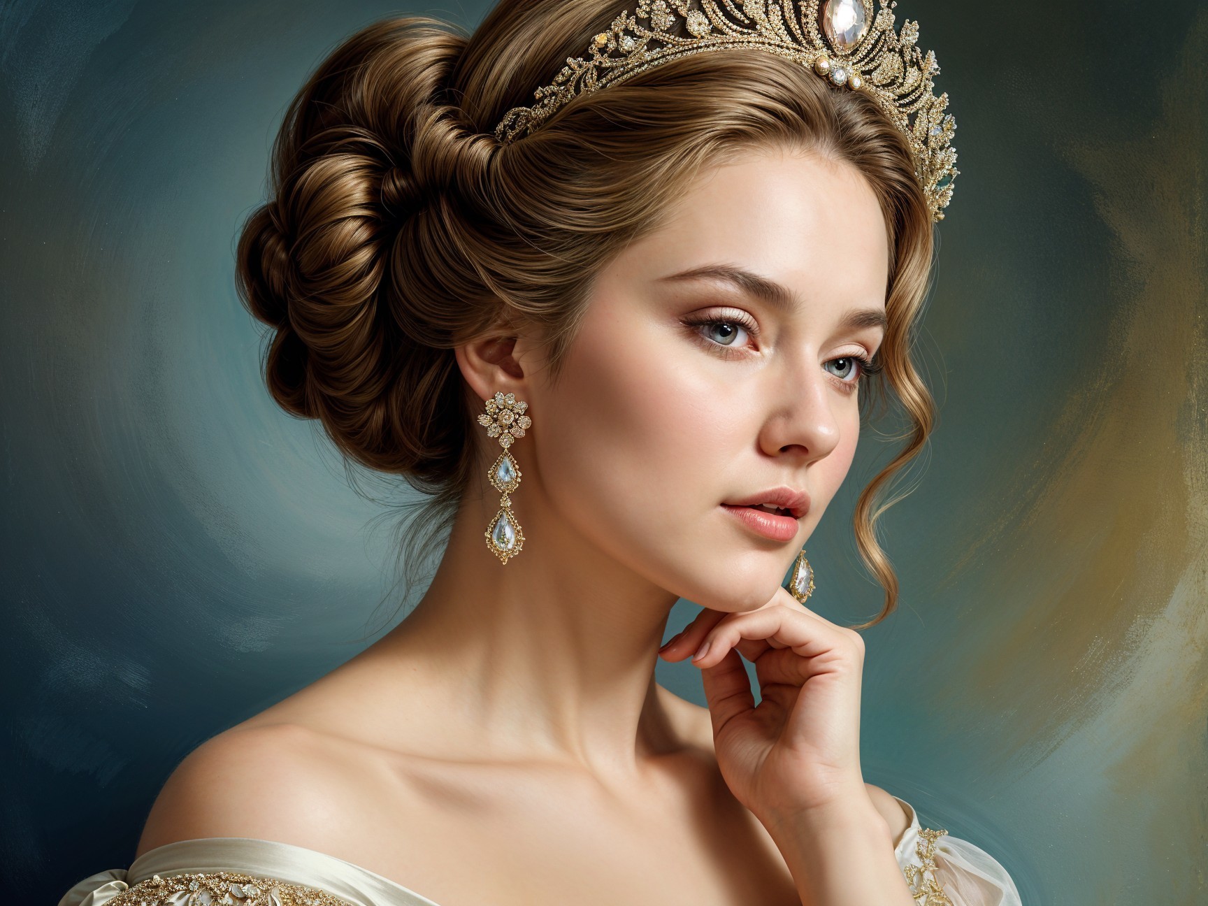 Elegant Portrait of a Young Woman with Tiara and Updo