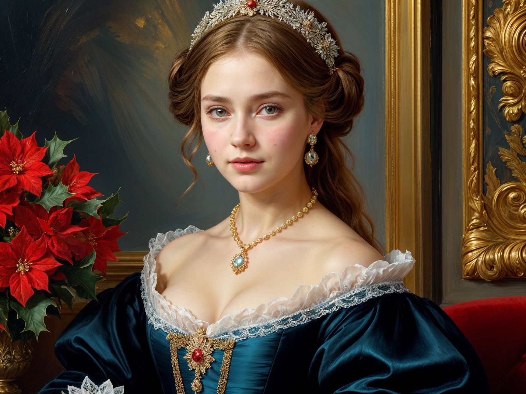 Young Woman in Historical Dress with Elegant Accents