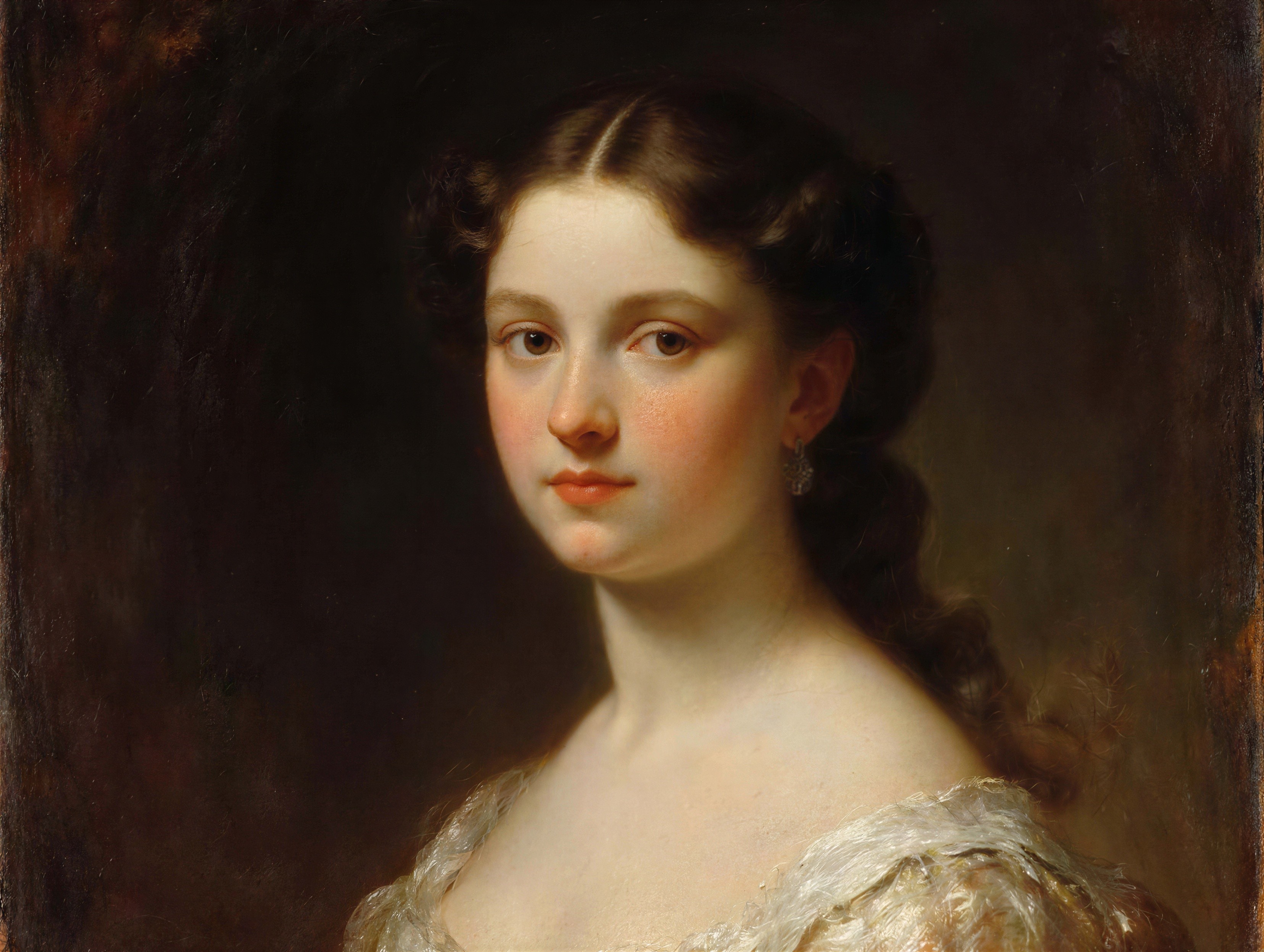 Young Woman in Elegant White Dress Oil Painting