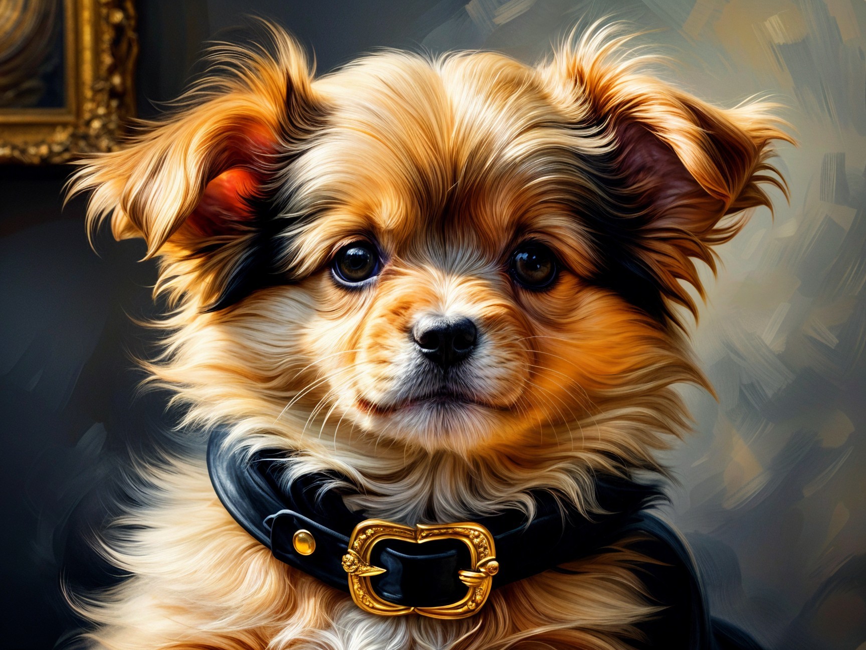Fluffy Golden-Brown Dog with Stylish Black Collar