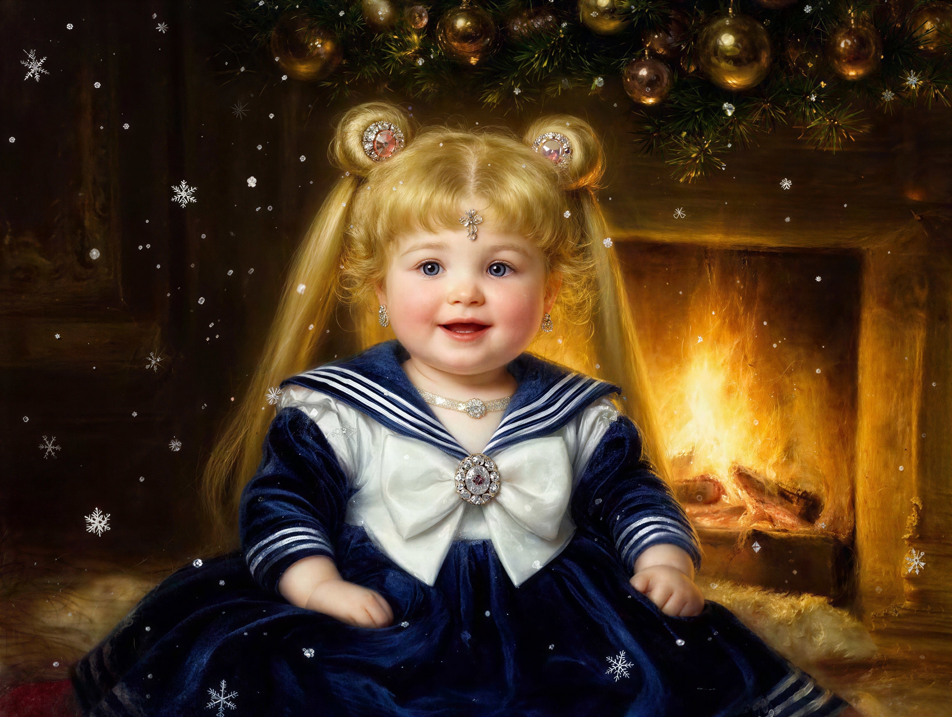 Realistic Painting of Baby Girl as Sailor Moon in Christmas