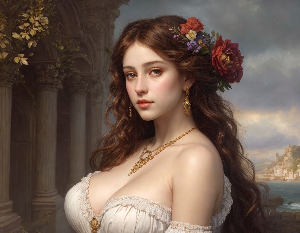 Portrait of a Young Woman with Flowers and Jewelry
