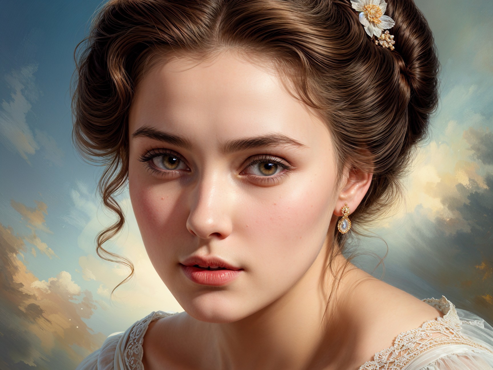 Close-Up Portrait of a Young Woman with Floral Accents