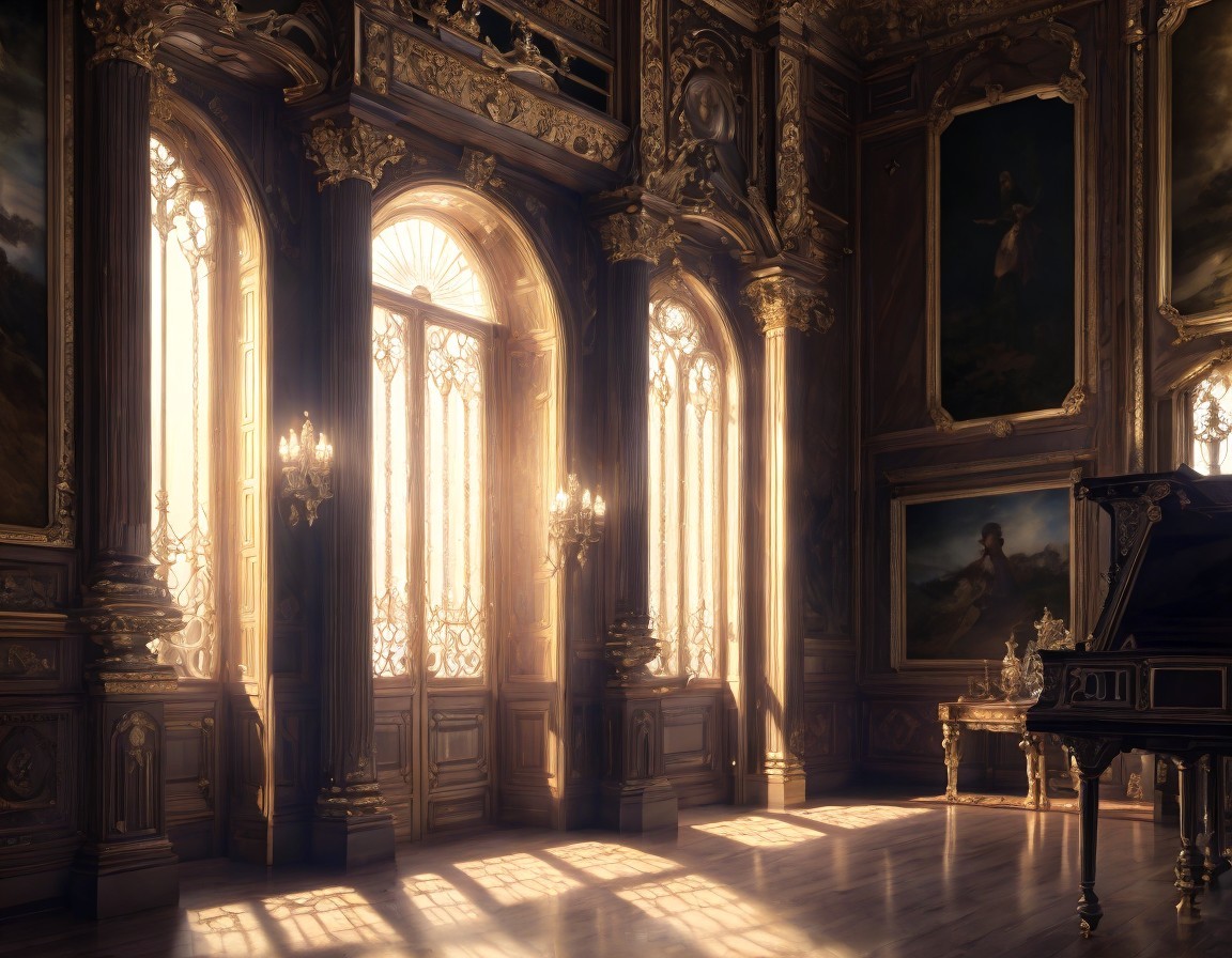 Baroque-Style Room with Sunlight and Ornate Details