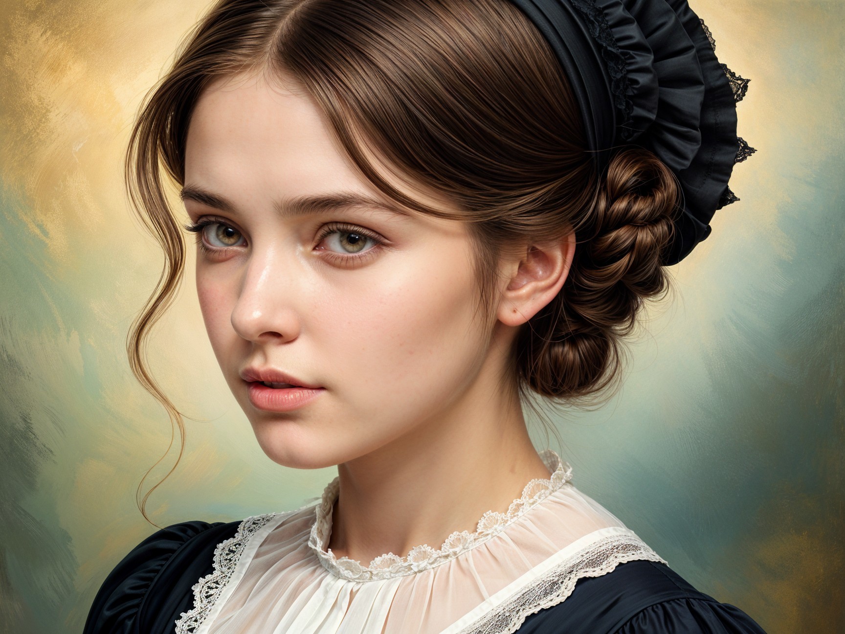 Victorian-Inspired Portrait of a Thoughtful Young Woman