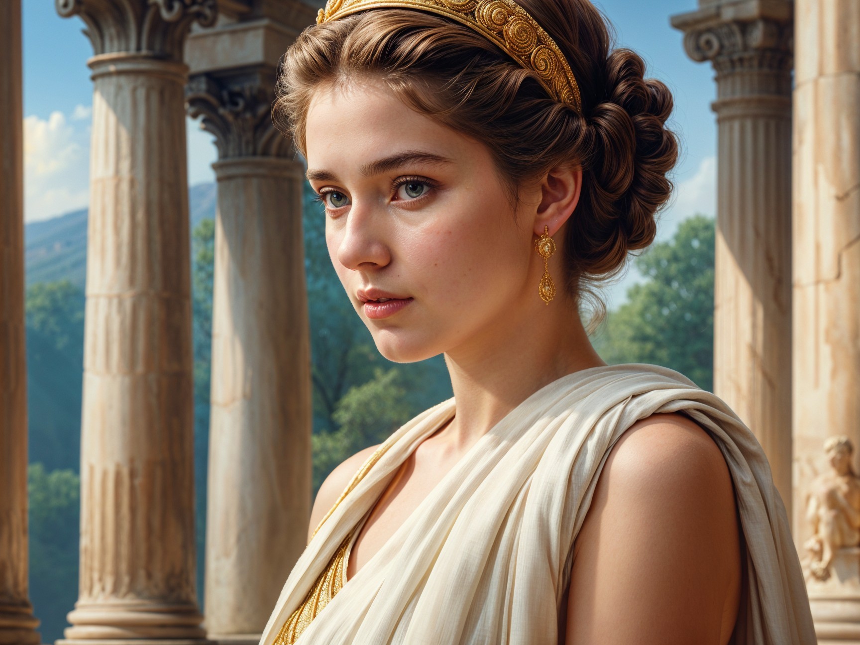 Young Woman in Classical Setting with Ancient Columns