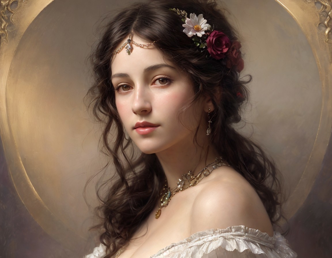 Portrait of a Young Woman with Flowers and Lace