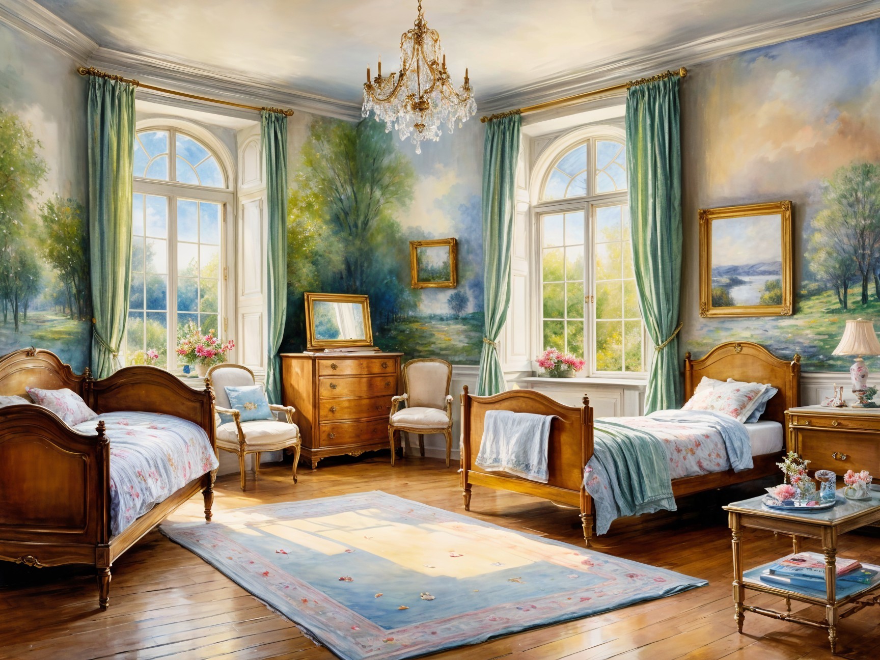 Elegant Bedroom with Twin Beds and Pastel Decor