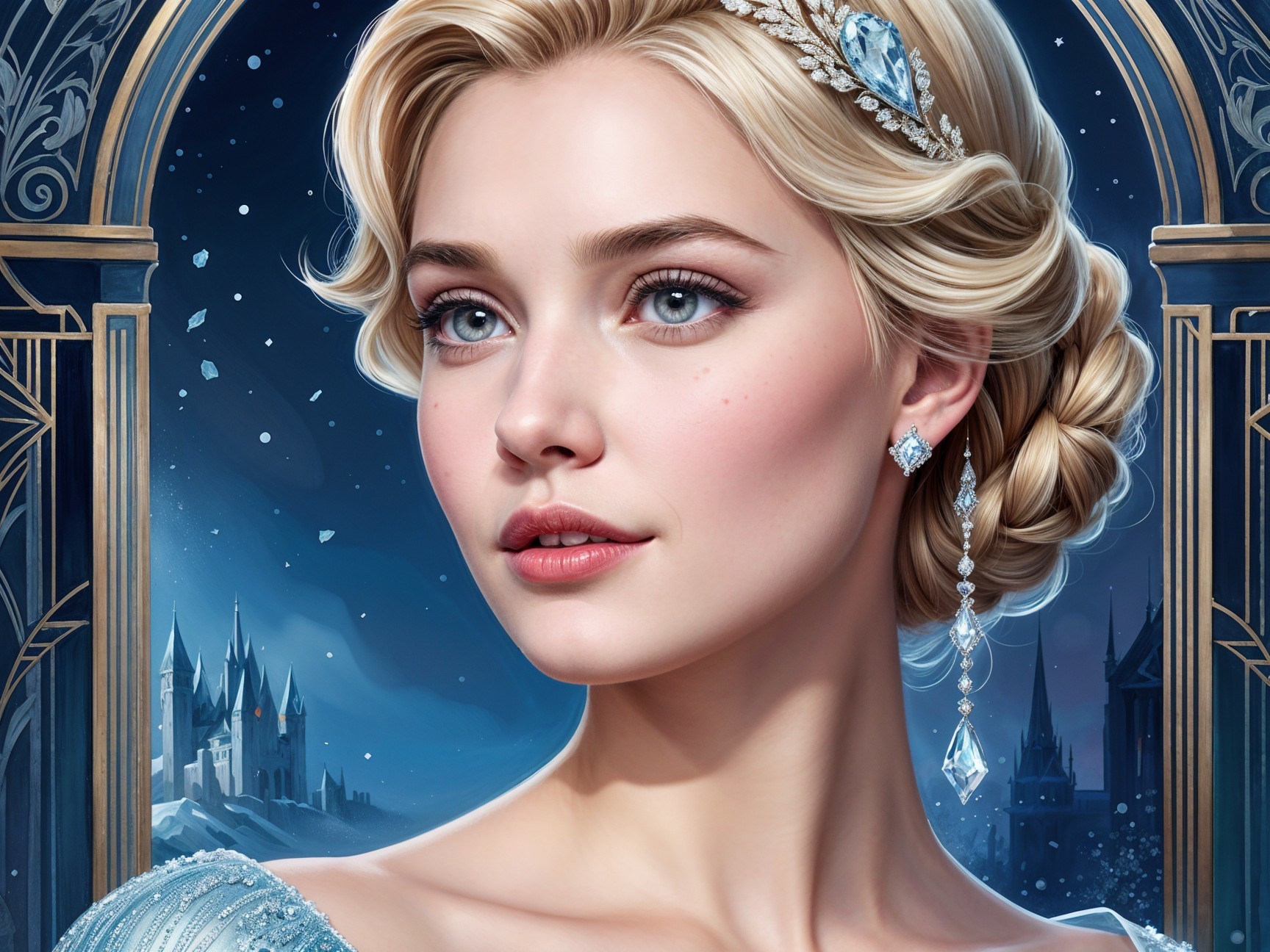 Princess in a Winter Landscape with Castle Backdrop
