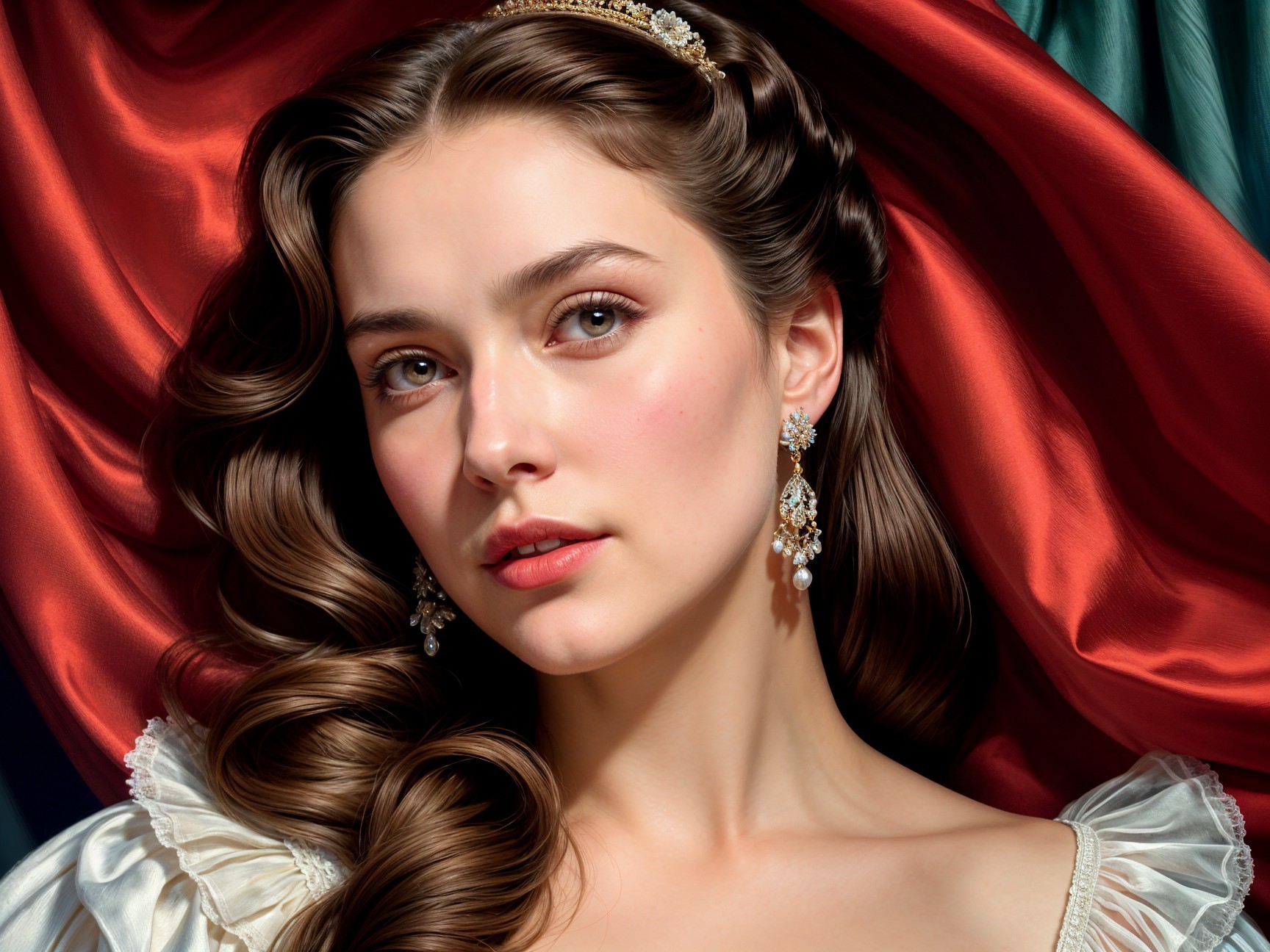 Young woman with flowing hair and elegant accessories